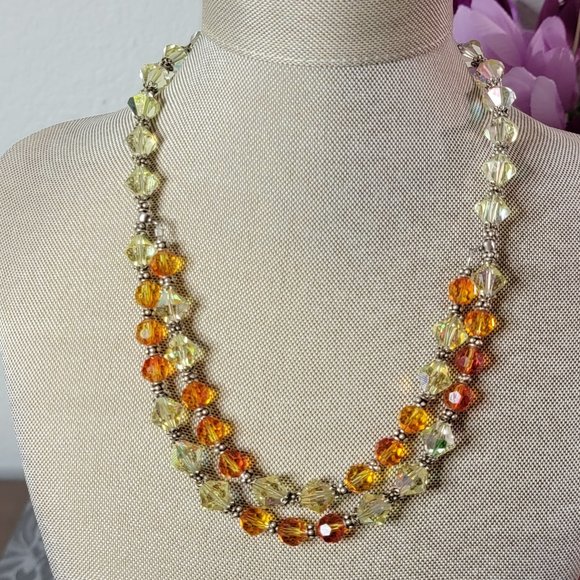 Artisan Jewelry - Multi-Color Swarovski Crystal Earrings and Necklace Set.